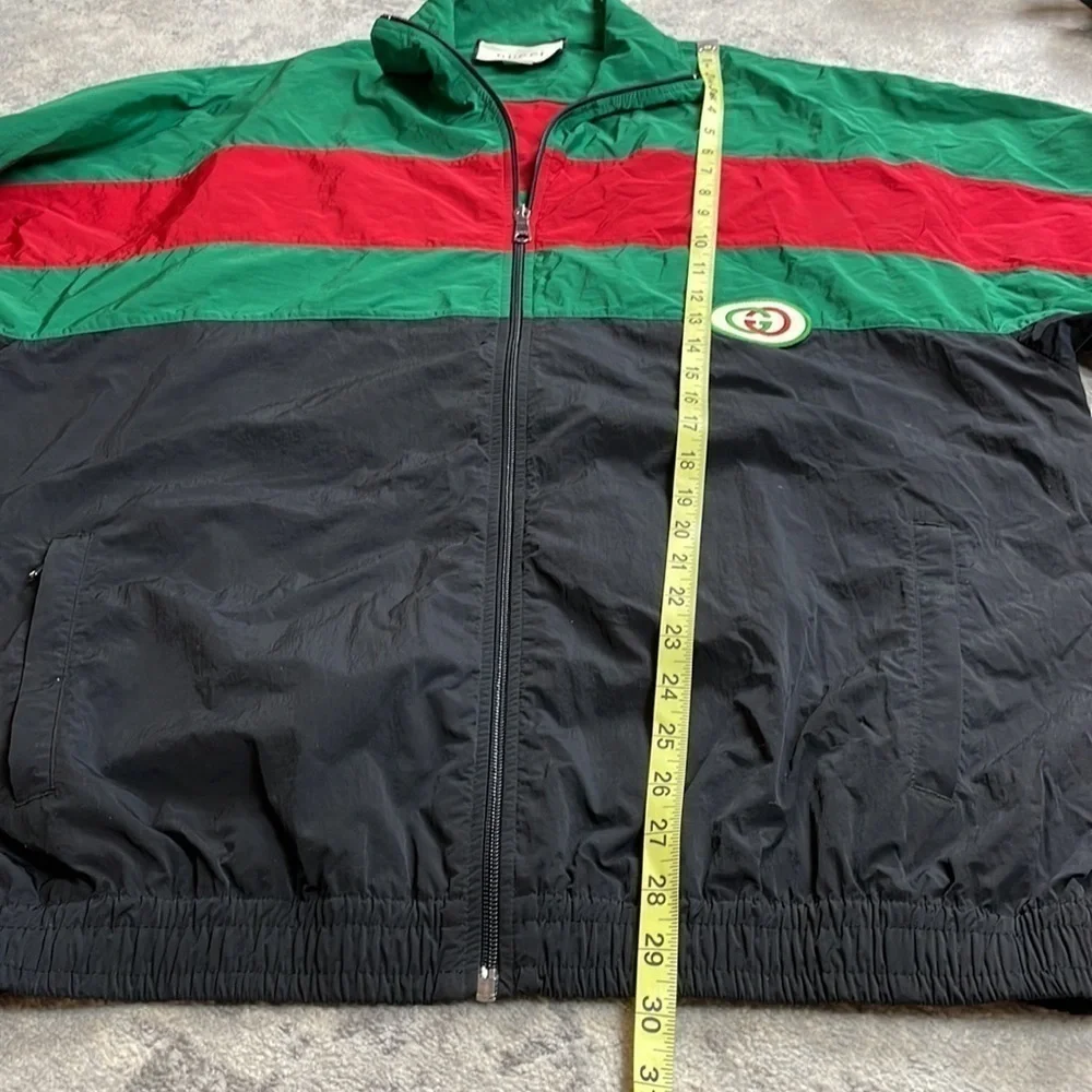 Gucci Oversized Nylon Track Jacket Water Repellent Black Green Red Mens Sz M